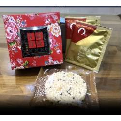花饗宴單層-幸福抱稻喜米禮盒(附提袋),300g*3入+(牛蒡玄米茶+米香)*2盒*